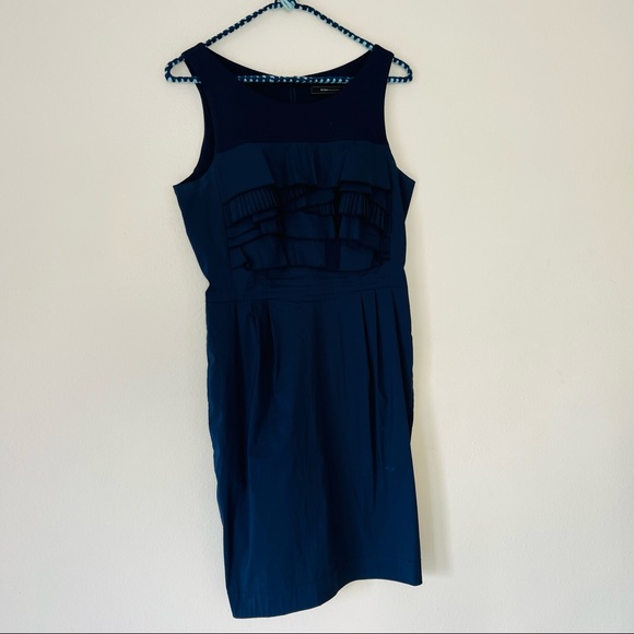 BCBGMAXAZRIA Navy Blue Ruffle Tiered mini Dress pleated - Picture 5 of 6